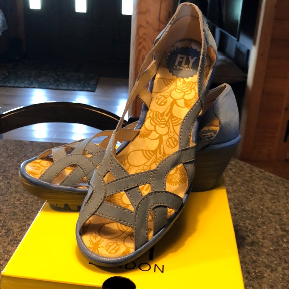 Fly London Blue Suade Wedge Sandals size 41